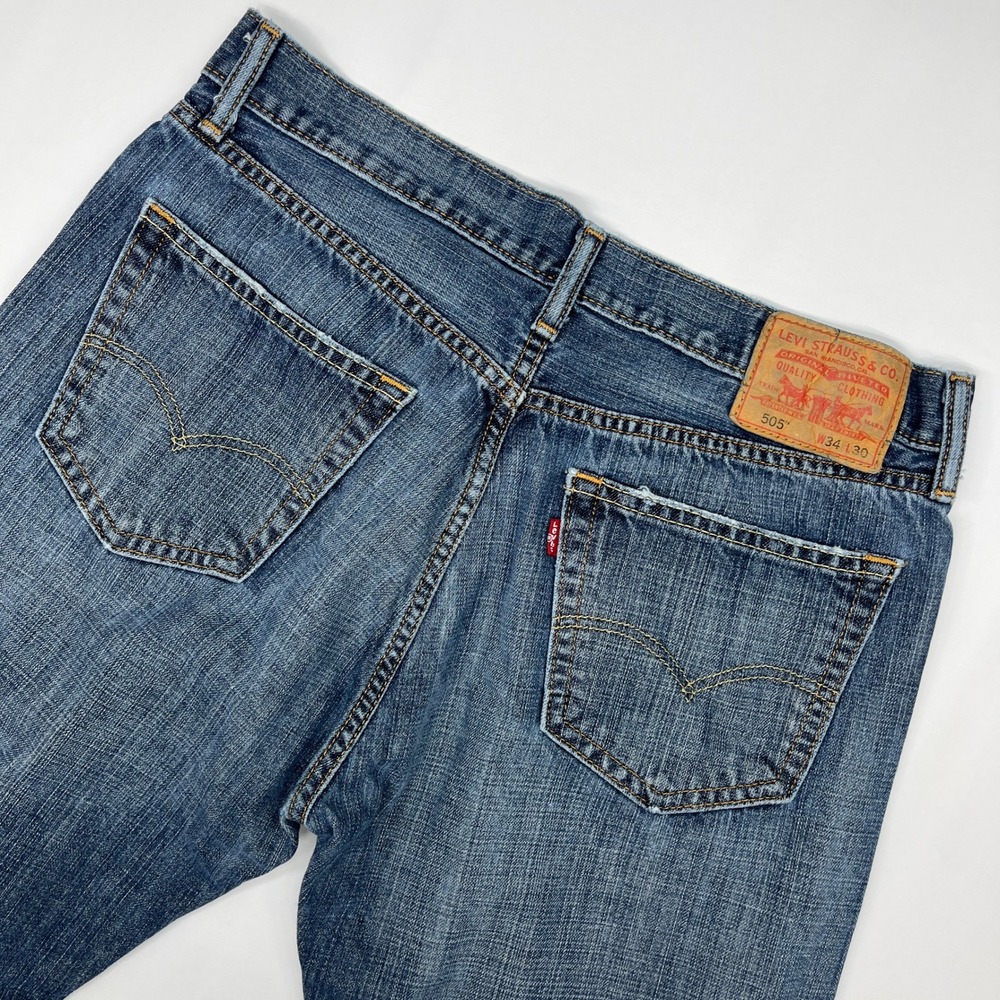 Levi's 505‎ Regular Fit Straight Leg Blue Jeans Mens 34x30 Medium Wash Denim